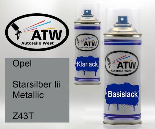 Opel, Starsilber Iii Metallic, Z43T: 400ml Sprühdose + 400ml Klarlack - Set, von ATW Autoteile West.